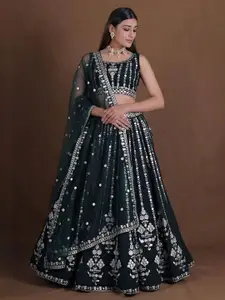 ODETTE Embroidered Thread Work Semi-Stitched Lehenga & Unstitched Blouse With Dupatta