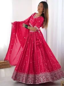 BAESD Embroidered Silk Georgette Semi-Stitched Lehenga & Unstitched Blouse With Dupatta