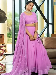 ODETTE Embroidered Thread Work Semi-Stitched Lehenga & Unstitched Blouse With Dupatta