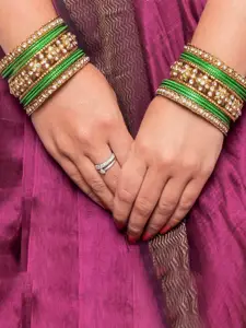 leshya Set of 18 Artificial Stones Studded Flower Pattern Bangles