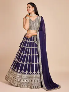ODETTE Embroidered Thread Work Semi-Stitched Lehenga & Unstitched Blouse With Dupatta