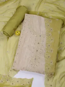 Meena Bazaar Floral Embroidered Zari Organza Unstitched Dress Material