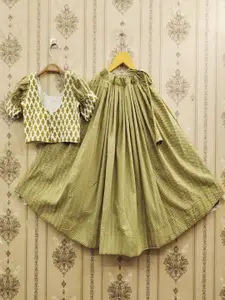 BAESD Girls Printed Mukaish Foil Print Ready to Wear Lehenga & Choli