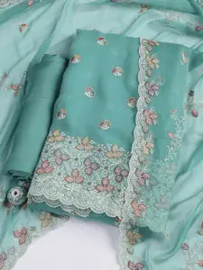 Meena Bazaar Floral Embroidered Sequinned Unstitched Dress Material