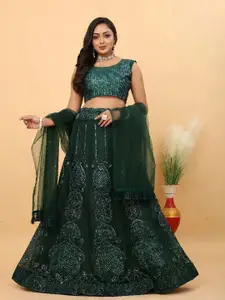 ODETTE Embroidered Sequinned Net Semi-Stitched Lehenga & Unstitched Blouse With Dupatta