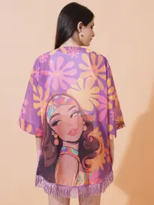 ARV TRENDS Floral Printed Mandarin Collar Open Front Georgette Shrug