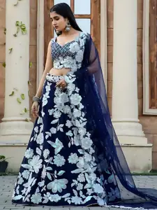 ODETTE Floral Embroidered Semi-Stitched Lehenga & Unstitched Blouse With Dupatta