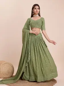 ODETTE Embroidered Thread Work Semi-Stitched Lehenga & Unstitched Blouse With Dupatta