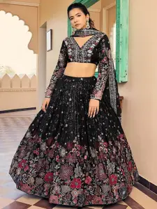 ODETTE Embroidered Thread Work Semi-Stitched Lehenga & Unstitched Blouse With Dupatta