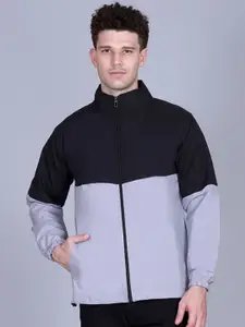 TFA THE FASHION ADDICTION Colourblocked Mock Collar Windcheater Open Front Jacket