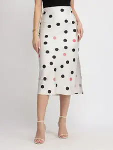 FableStreet Polka Dot Printed High-Rise A-Line MidiSkirt