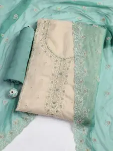 Meena Bazaar Floral Embroidered Thread Work Organza Unstitched Dress Material