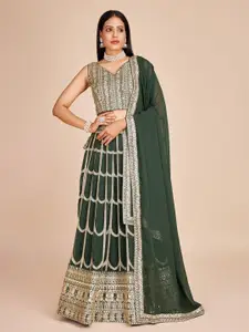 ODETTE Embroidered Thread Work Semi-Stitched Lehenga & Unstitched Blouse With Dupatta