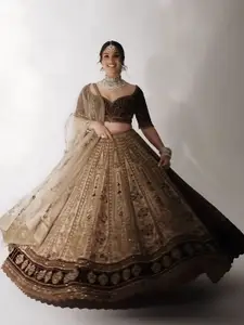ODETTE Floral Embroidered Semi-Stitched Lehenga & Unstitched Blouse With Dupatta