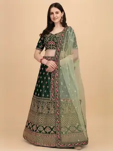 ODETTE Embroidered Thread Work Satin Silk Semi-Stitched Lehenga Choli