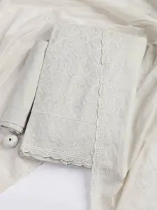 Meena Bazaar Floral Embroidered Thread Work Unstitched Dress Material