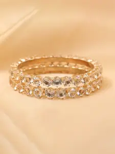 leshya Set of 2 Rose-Gold Toned Artificial Stone Studded Bangles