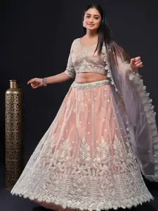ODETTE Embroidered Thread Work Semi-Stitched Lehenga & Unstitched Blouse With Dupatta