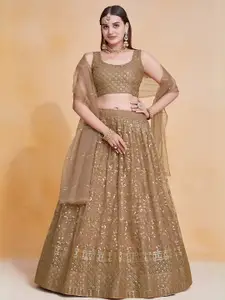ODETTE Embroidered Thread Work Semi-Stitched Lehenga & Unstitched Blouse With Dupatta