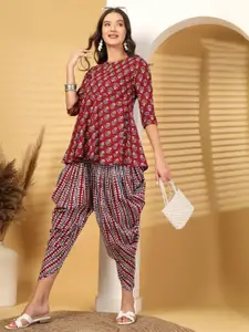 SUBAGI FASHION Ethnic Motifs Printed Anarkali Pure Cotton Top With Dhoti Pants