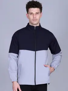 TFA THE FASHION ADDICTION Colourblocked Mock Collar Windcheater Open Front Jacket