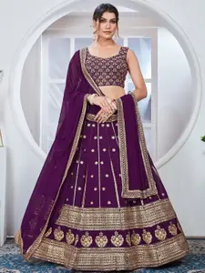 ODETTE Embroidered Thread Work Semi-Stitched Lehenga & Unstitched Blouse With Dupatta