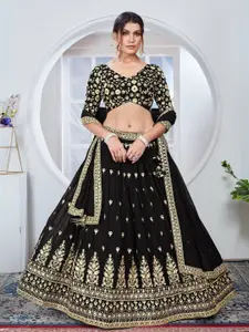 ODETTE Floral Embroidered Semi-Stitched Lehenga & Unstitched Blouse With Dupatta