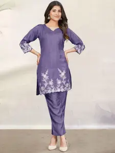 AUTUMN LANE Embroidered Pure Cotton V-Neck Top & Trousers Co-OrdSet