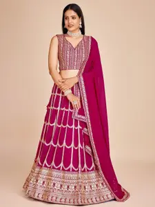 ODETTE Embroidered Thread Work Semi-Stitched Lehenga & Unstitched Blouse With Dupatta