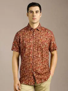 Louis Philippe Sport Slim Fit Floral Printed Short Sleeves Cotton Shirt