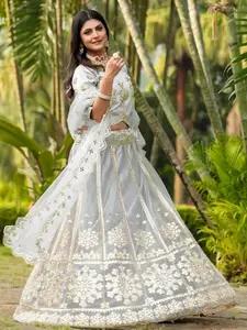 ODETTE Floral Embroidered Semi-Stitched Lehenga & Unstitched Blouse With Dupatta