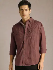 Louis Philippe Jeans Men Textured Spread Collar Pure Cotton Casual Shirt