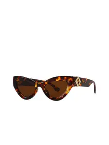 LULU & SKY Women Metallic Detail Animal Pattern Cateye Sunglasses LH194-LEOPARD TEA