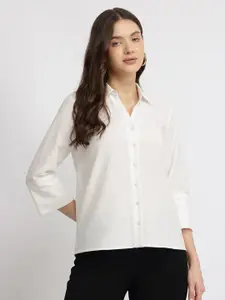 FableStreet Women Classic Fit Solid Spread Collar Casual Shirt