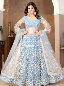 ODETTE Floral Embroidered Semi-Stitched Lehenga & Unstitched Blouse With Dupatta