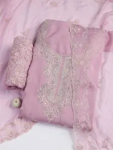 Meena Bazaar Floral Embroidered Zari Unstitched Dress Material