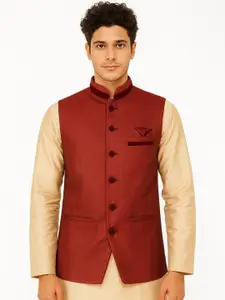 BAESD Woven Mandarin Collar Nehru Jacket