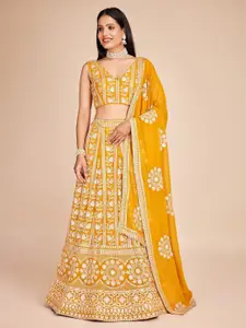 ODETTE Floral Embroidered Semi-Stitched Lehenga & Unstitched Blouse With Dupatta