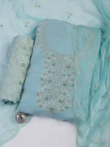 Meena Bazaar Floral Embroidered Beads & Stones Unstitched Dress Material