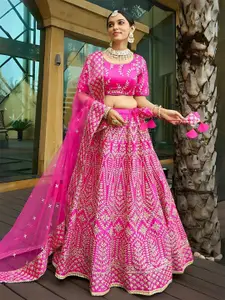 ODETTE Embroidered Thread Work Semi-Stitched Lehenga & Unstitched Blouse With Dupatta