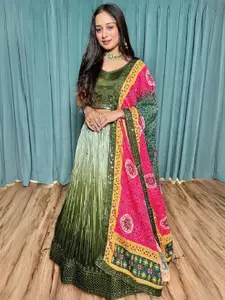 ODETTE Embroidered Thread Work Semi-Stitched Lehenga & Unstitched Blouse With Dupatta