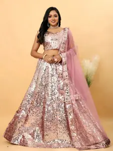 ODETTE Embellished Sequinned Semi-Stitched Lehenga & Unstitched Blouse With Dupatta