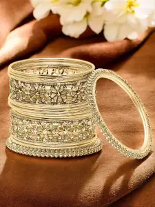 OOMPH Women Set Of 16  Antique Gold Floral Design Bangles