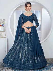 ODETTE Embroidered Sequinned Semi-Stitched Lehenga & Unstitched Blouse With Dupatta