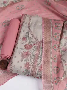 Meena Bazaar Floral Printed Thread Work Unstitched Dress Material