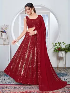 ODETTE Embroidered Sequinned Semi-Stitched Lehenga & Unstitched Blouse With Dupatta
