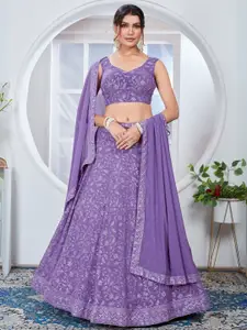ODETTE Embroidered Sequinned Semi-Stitched Lehenga & Unstitched Blouse With Dupatta