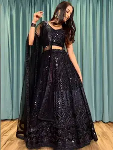 ODETTE Geometric Embroidered Semi-Stitched Lehenga & Unstitched Blouse With Dupatta