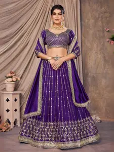 ODETTE Embroidered Sequinned Semi-Stitched Lehenga & Unstitched Blouse With Dupatta