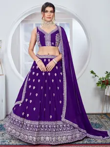 ODETTE Floral Embroidered Semi-Stitched Lehenga & Unstitched Blouse With Dupatta